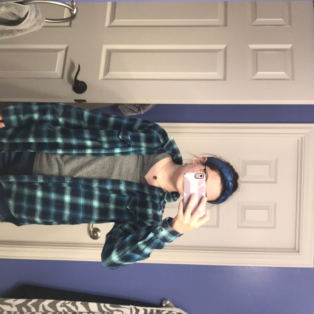 Blue green button up flannel